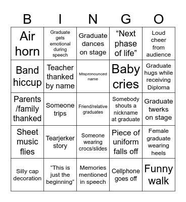 Graduation Bingo Card