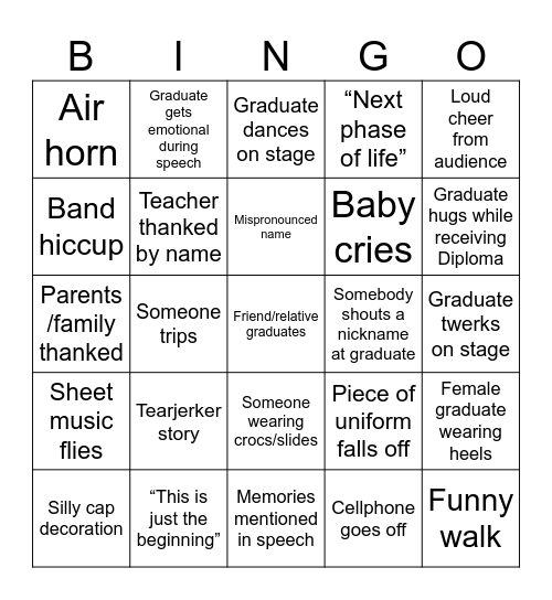 Graduation Bingo Card