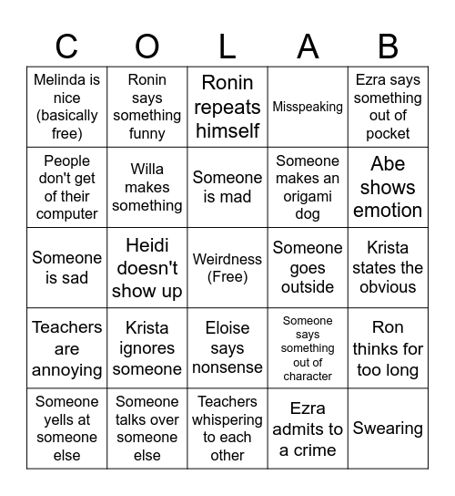 Co-Lab Bingo Card