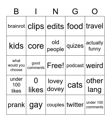 INSTA Bingo Card