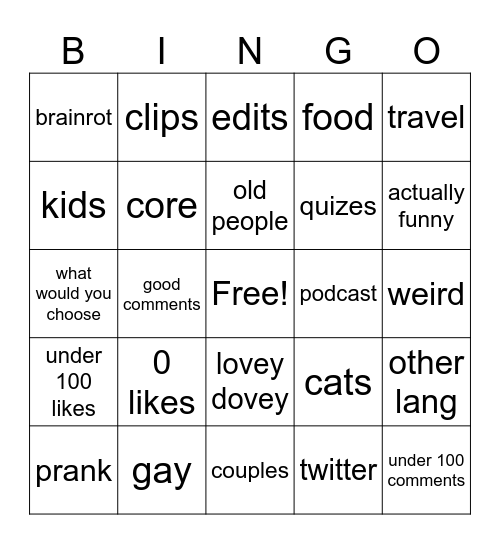 INSTA Bingo Card