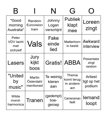 Eurosong Bingo 2025 Bingo Card