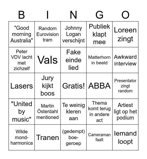 Eurosong Bingo 2025 Bingo Card
