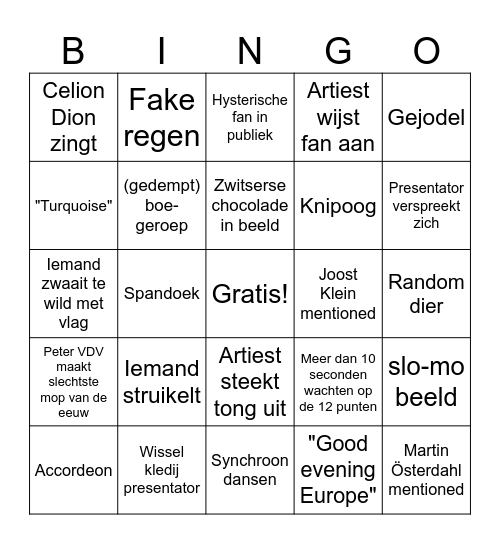 Eurosong Bingo 2025 Bingo Card