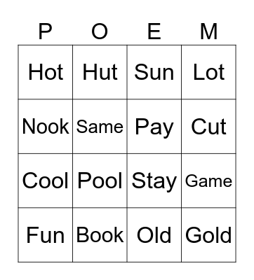 Rhyme Bingo Card