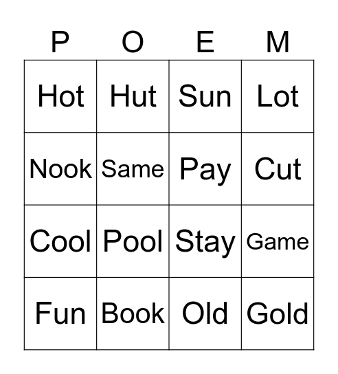 Rhyme Bingo Card