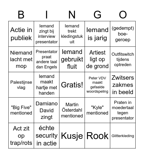 Eurosong Bingo 2025 Bingo Card