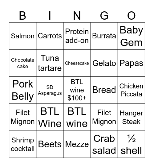SP Spring Menu 2025 Bingo Card