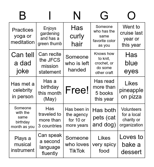 Find Someone Who Bingo Card
