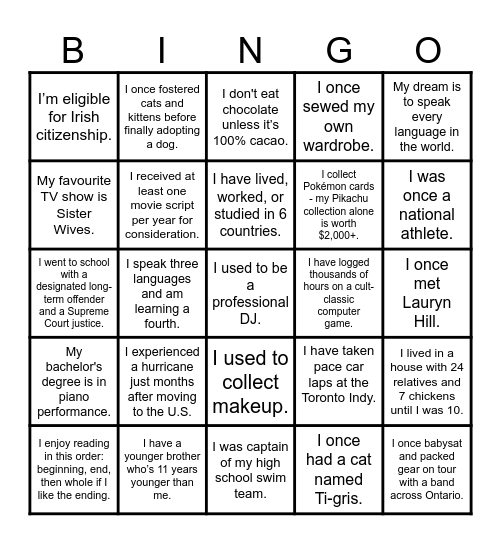 Staff Bingo Card