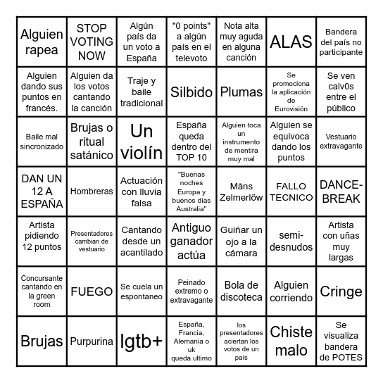 EUROVISIÓN Bingo Card