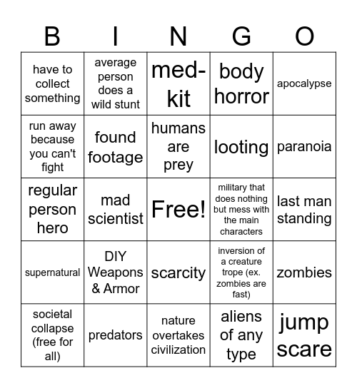 Survival Horror Bingo Card