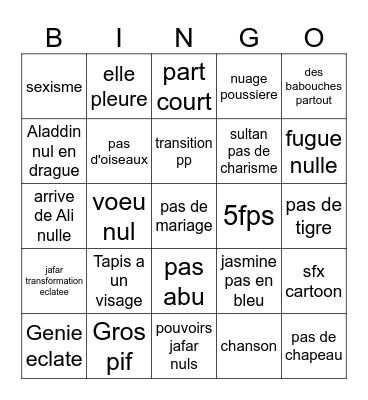Bingo Aladdin Bingo Card