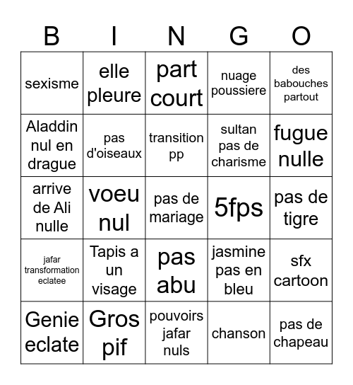 Bingo Aladdin Bingo Card