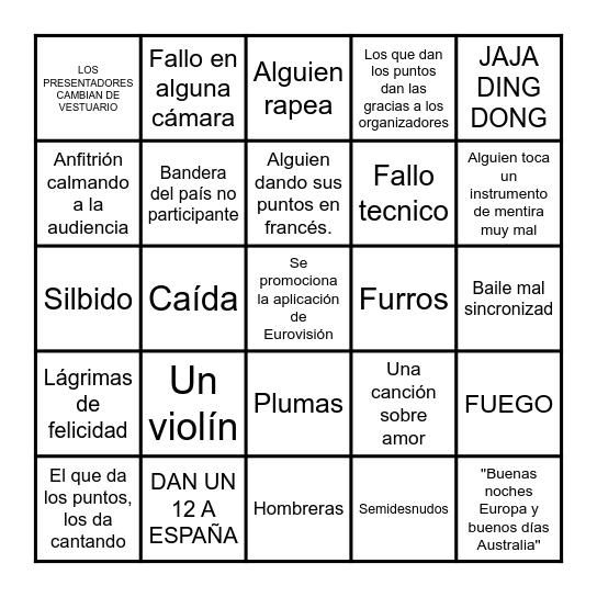 EUROVISIÓN Bingo Card