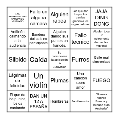 EUROVISIÓN Bingo Card