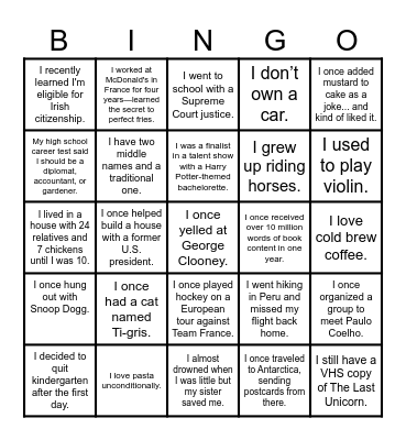 Staff Bingo Card