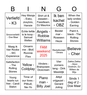 FAM weekend 2025 Bingo Card