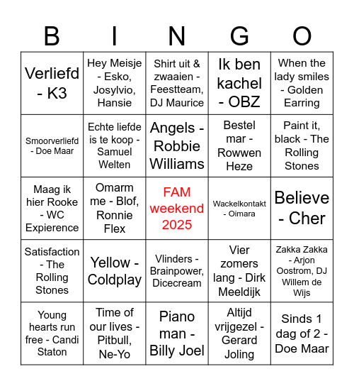 FAM weekend 2025 Bingo Card
