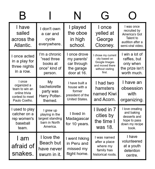 Staff Bingo Card