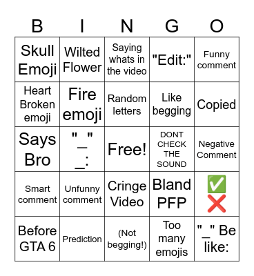 YT SHORTS BRAINROT Bingo Card