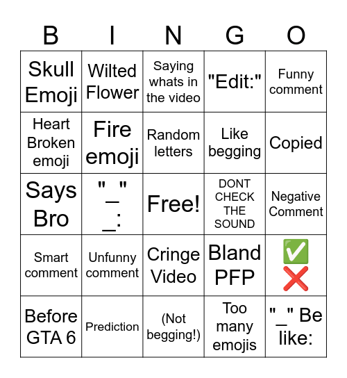 YT SHORTS BRAINROT Bingo Card