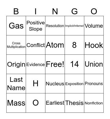 Middle School Halloween Bingo Card