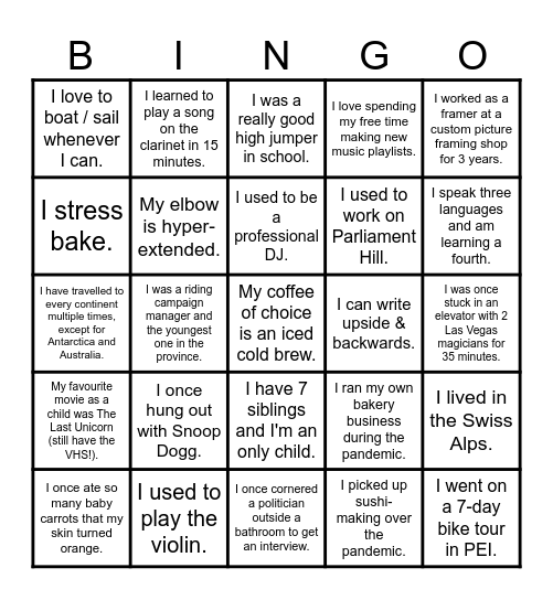 Staff Bingo Card