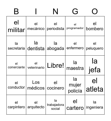 Las Profesiones Bingo Card