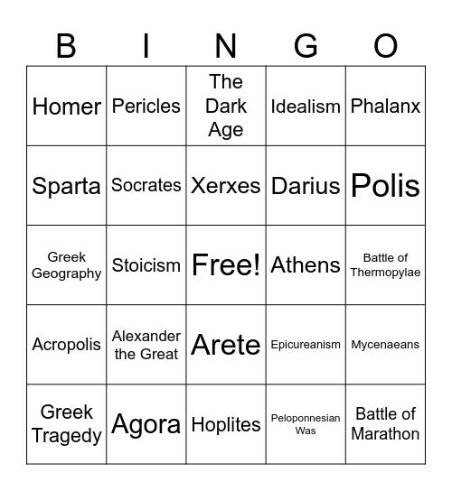 Ancient Greece Bingo Card