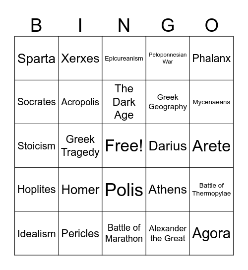 Ancient Greece Bingo Card