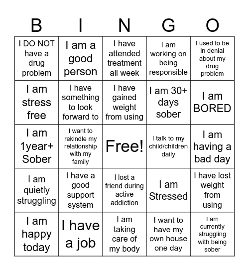 Gaudenzia Recovery BINGOI Bingo Card