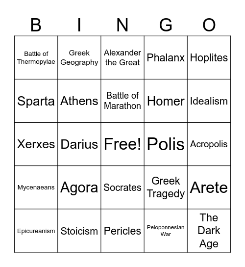 Ancient Greece Bingo Card