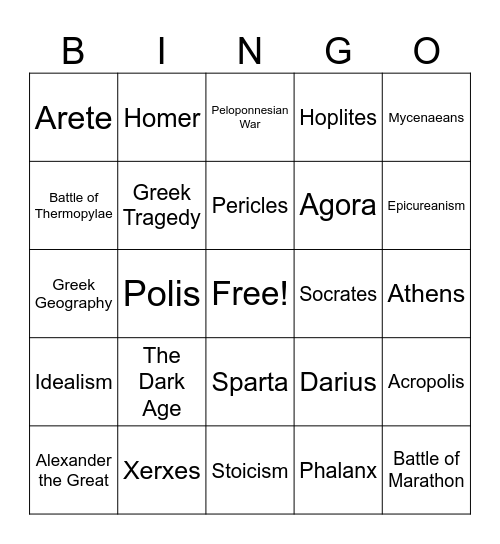 Ancient Greece Bingo Card