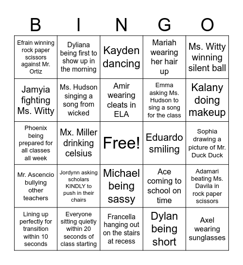 UNM Last Week of School Bingo Card