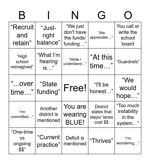 Bargaining Bingo Card
