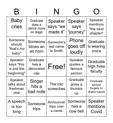 Graduation Bingo Card