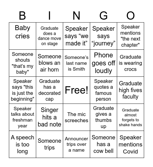 Graduation Bingo Card