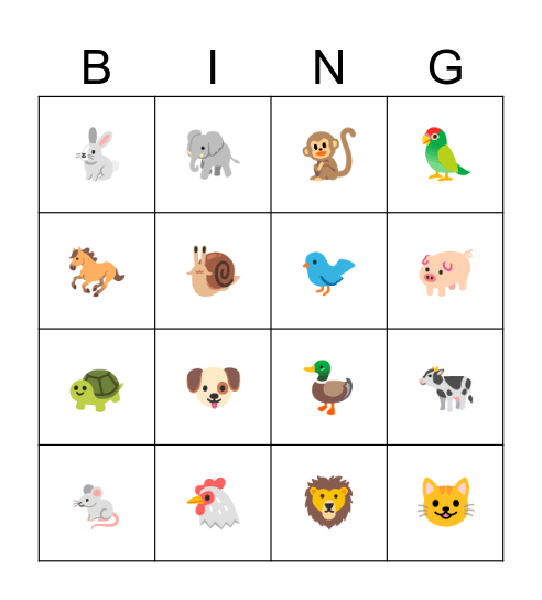 Animals Bingo Card