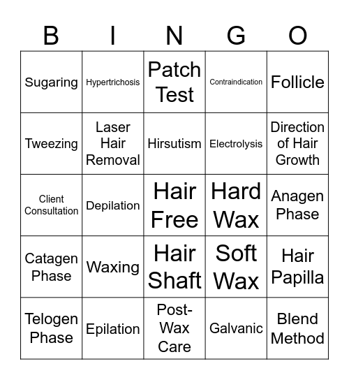 Wax on Hair off Bingo Card