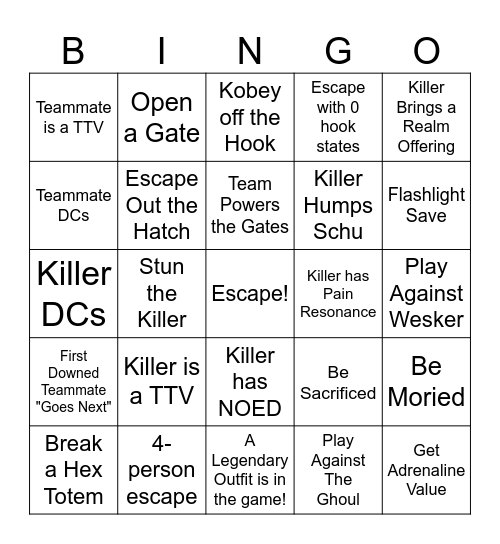 Solo Queue Survivor Bingo Card Bingo Card