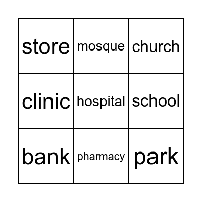 Places Bingo Card