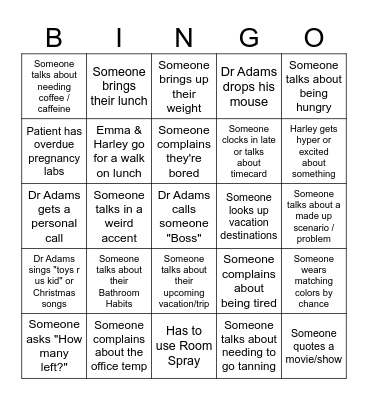 Monday Bingo Card