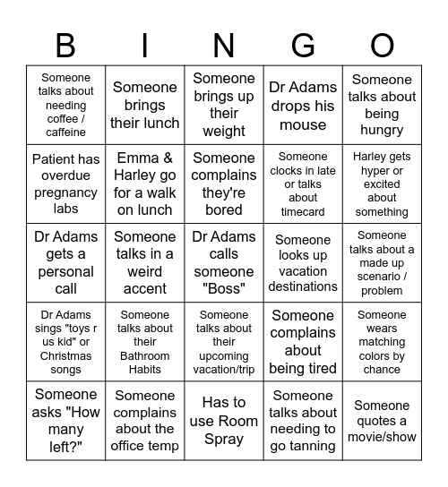 Monday Bingo Card