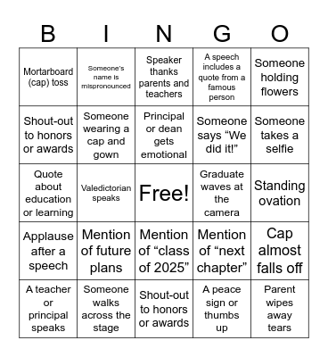 Dylan's Graduation Bingo Card