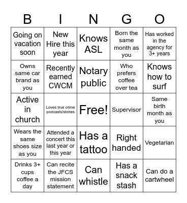 Get to Know You - BINGO! Bingo Card