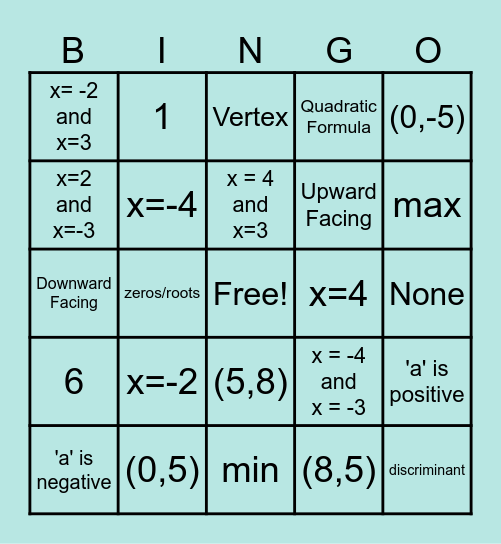 Rationals Key Features Bingo Card
