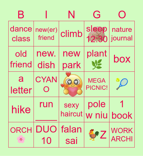 ฅ^•ﻌ•^ฅ(●’◡’●)ﾉˢᵖʳⁱⁿᵍᵒᵒᵒᵒ Bingo Card
