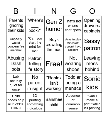 Creative Lab Shenanigans Bingo Card