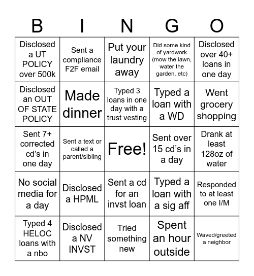 Untitled Bingo Card